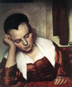 A Woman Asleep at Table (detail-1) c. 1657